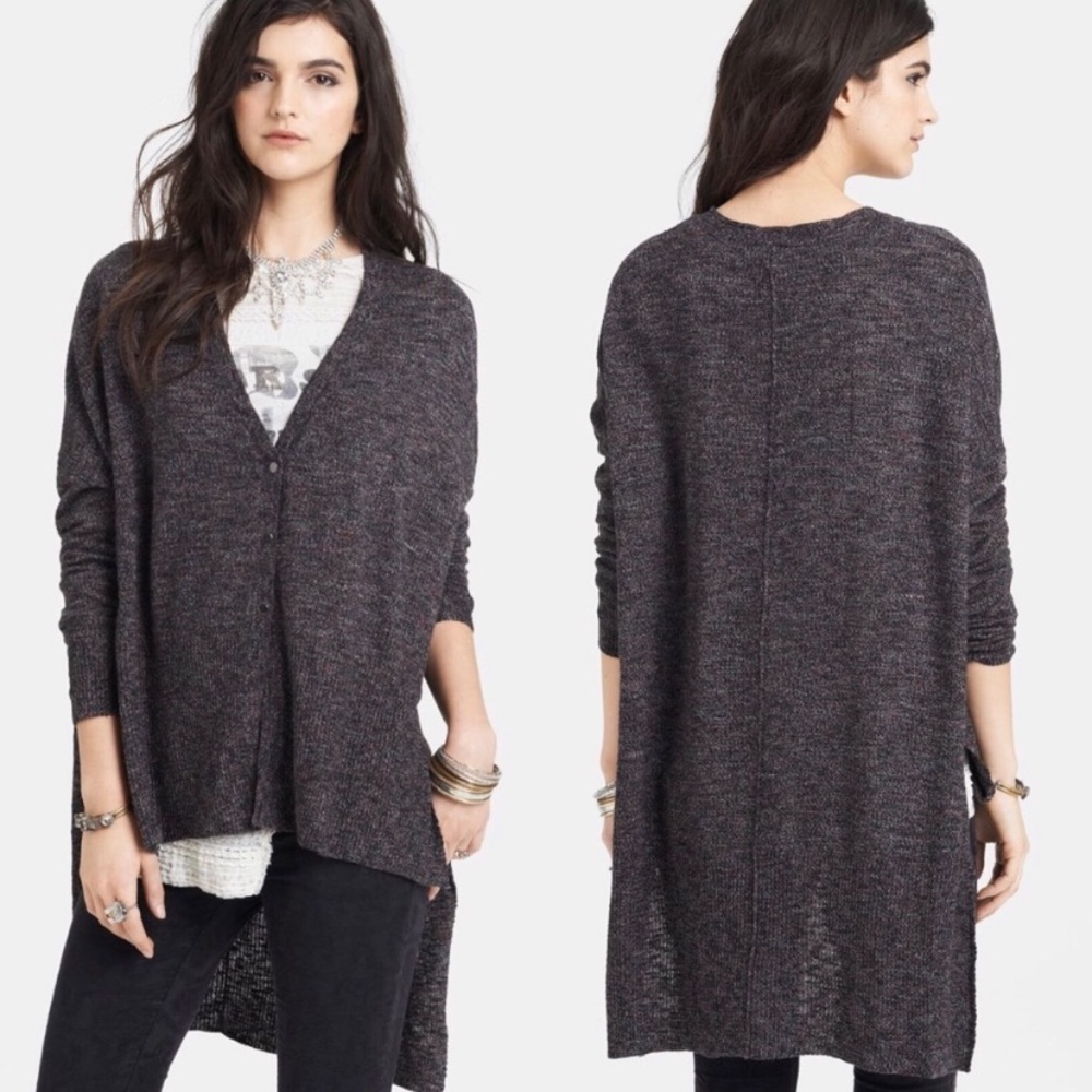 Free People TGIF High Low Marled Cardigan Sweater In Gray Size  Small